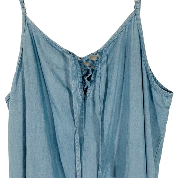 a.n.a. Womens Chambray Tank Top Ruffle Hem Size L Lace Up Back Adjustable Strap - Picture 4 of 10
